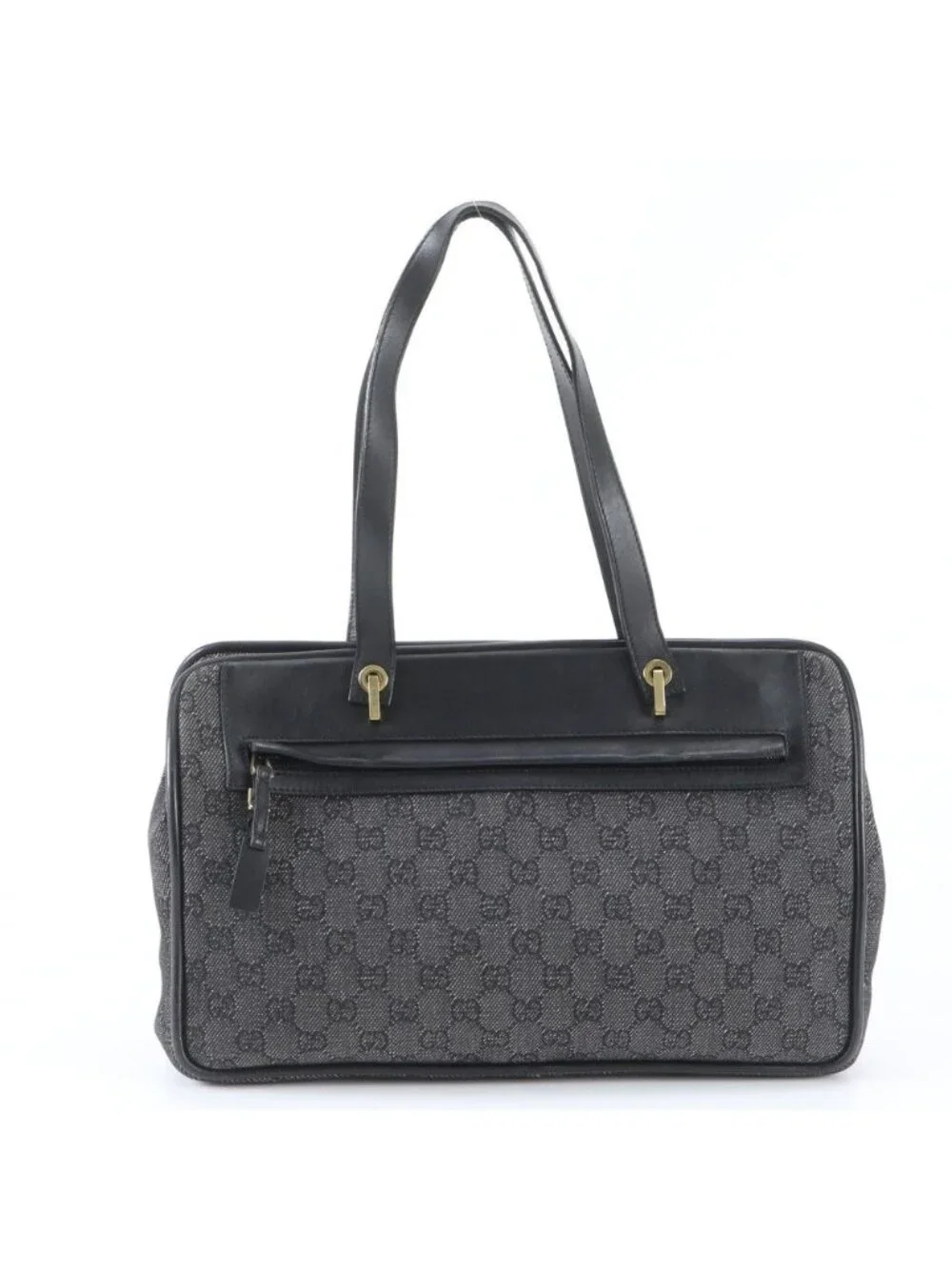 Gucci GG Canvas Leather Tote Shoulder Hand Black